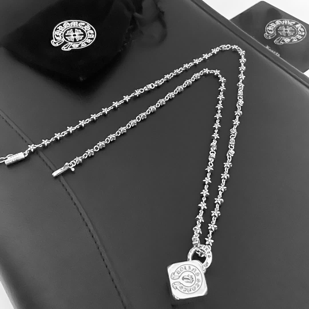 Chrome Hearts Christian Silver Plated Necklace with Logo Pendant